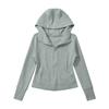 Womens Hooded Sweatshirt Open Front Stitching Top Casual Slim Fit Long Sleeve Street Style
