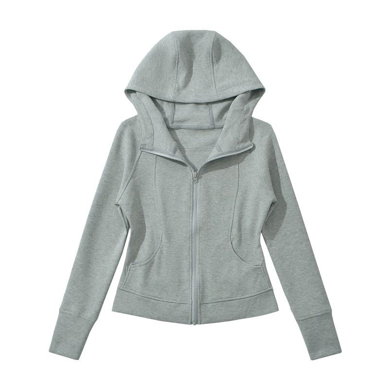Womens Hooded Sweatshirt Open Front Stitching Top Casual Slim Fit Long Sleeve Street Style