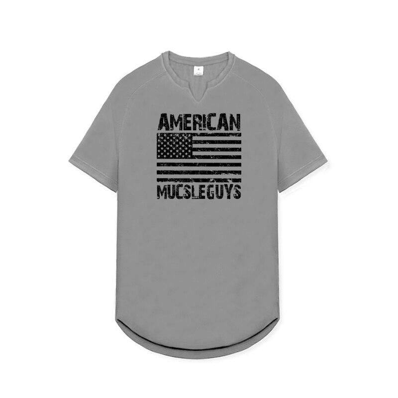 Muscleguys American Fitness Tricou cu Mânecă Scurtă Slim Fit pentru Sporturi în Aer Liber, Respirabil, Topuri cu Gât în V