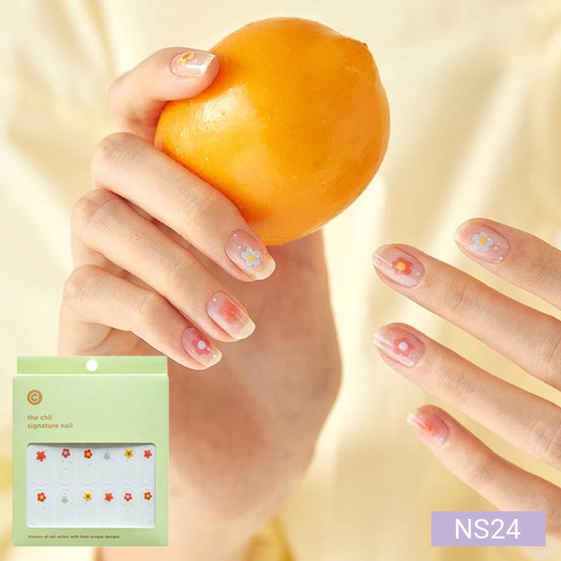 Floral Nail Stickers - 24pcs Self-Adhesive Strips, Quick 5-Min Manicure