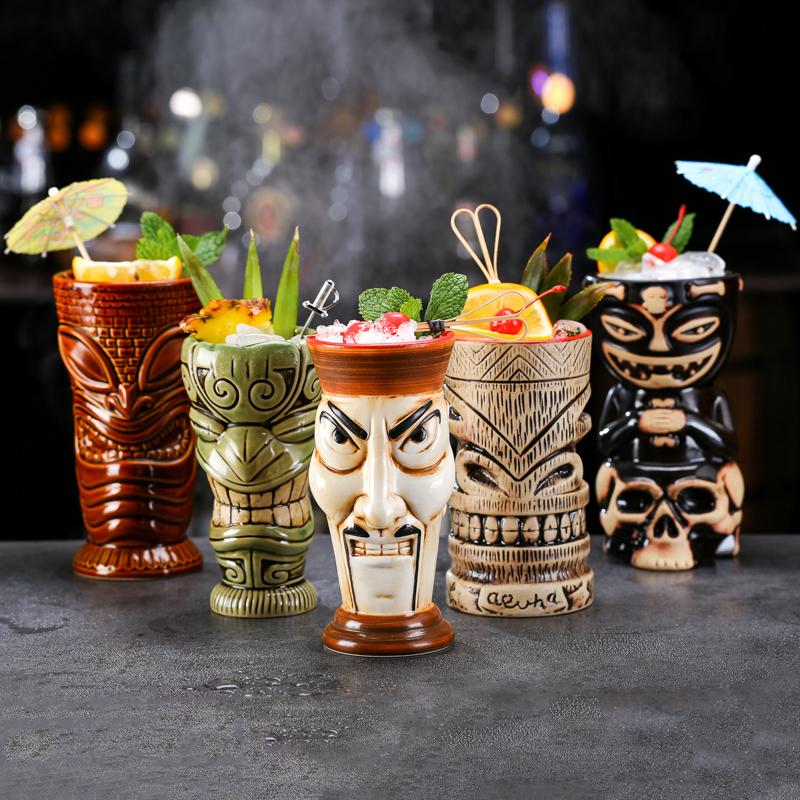 Tazza in Ceramica Creativa Faccia Totem Sciamano Bicchiere Tiki Bar Bicchiere da Vino Cocktail Bicchiere da Whisky Tazza da Birra Tazza da Succo Spessa