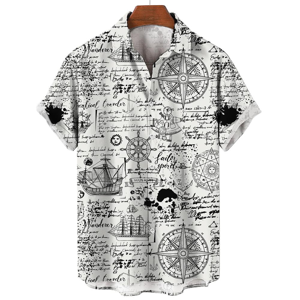 

Sailing World Graphic Print Vintage Shirt Fashion Casual Hawaiian Beach Style Summer Oversized Shirts for Men Women Shirts 3XL