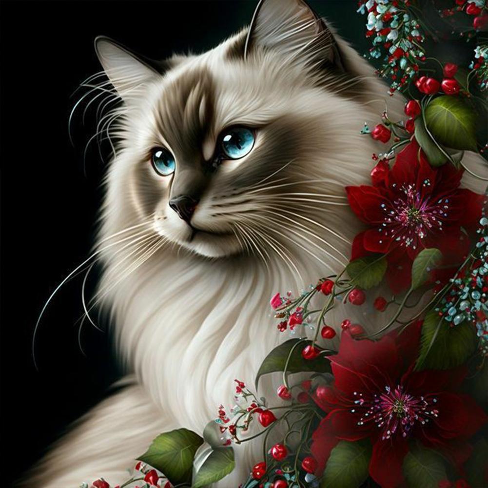 5D DIY Full Round Drill Diamond Painting Flower Kitten Kit Home Decoration