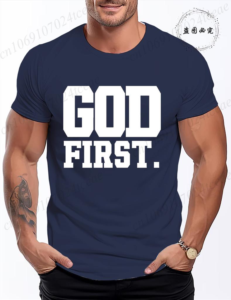Funny God First Graphic Tshirt for Men Women Clothing Fashion Style T Shirts Y2K Tops Casual Shortsleeve Tshirt Streetwear