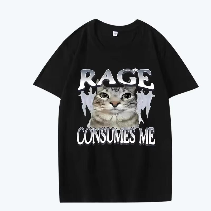 Rage Eats Me Cat Tshirt Unisexs Short Sleeve Summer Street Print Unisex Tops Graphic T Shirts Summer Streetwear Unisex Clothing