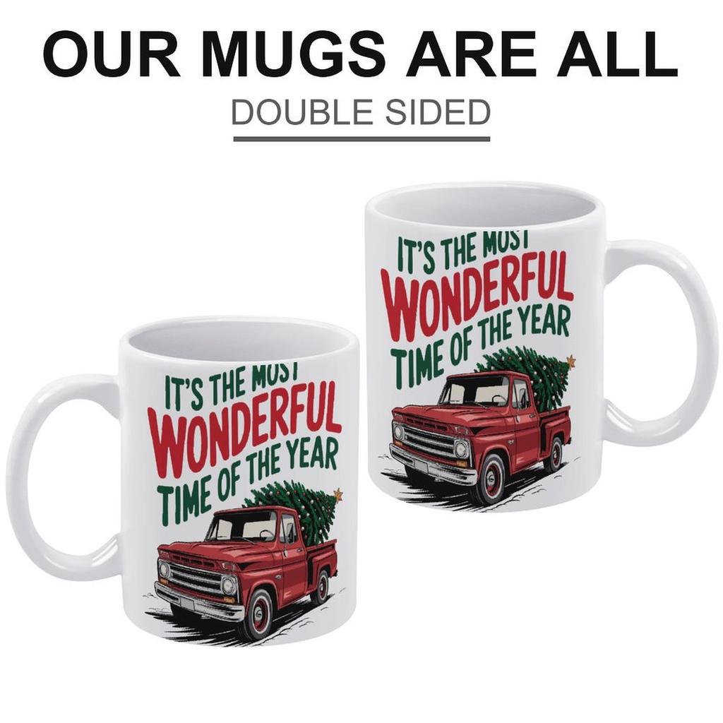 1pc 11oz blank ceramic coffee mug, double-sided printed cup for office team use, glossy white surface, stable base, practical daily drinkware