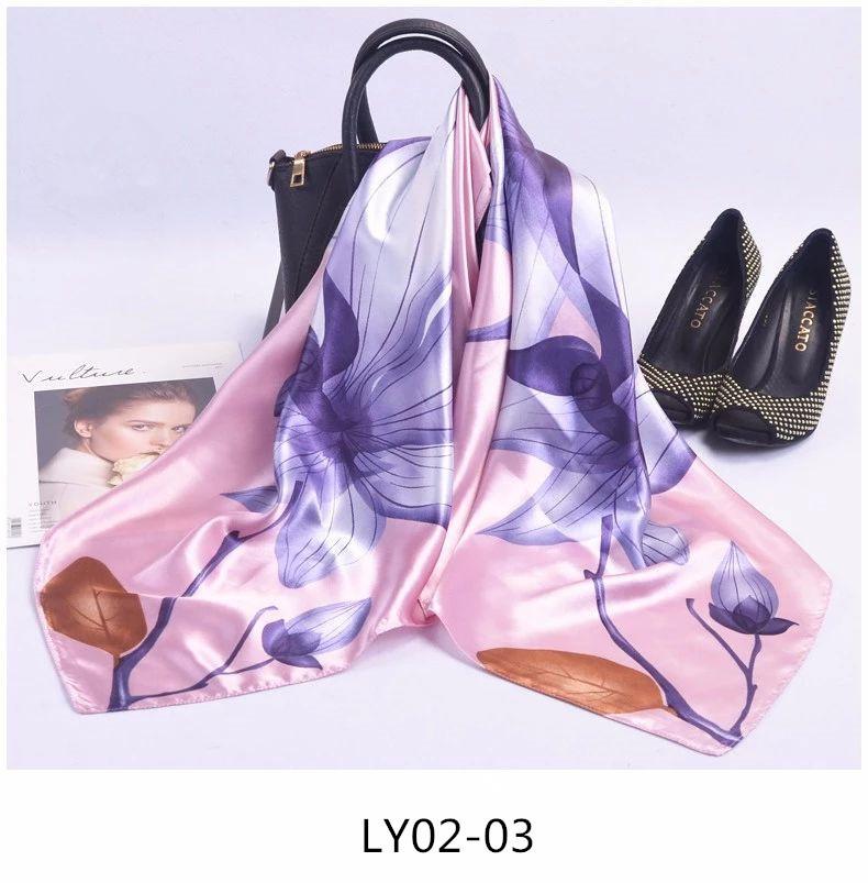 

Fashion Floral Print Kerchief Silk Satin Shawls and Wraps Hijab Scarfs Female 90cm*90cm Square Bag Scarves For Ladies 90cmx90cm
