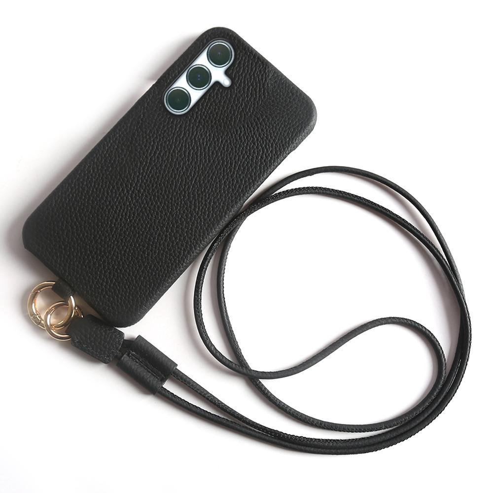 

For Samsung Galaxy A55 5G Case with Lanyard Genuine Cow Leather PC Phone Back Cover D