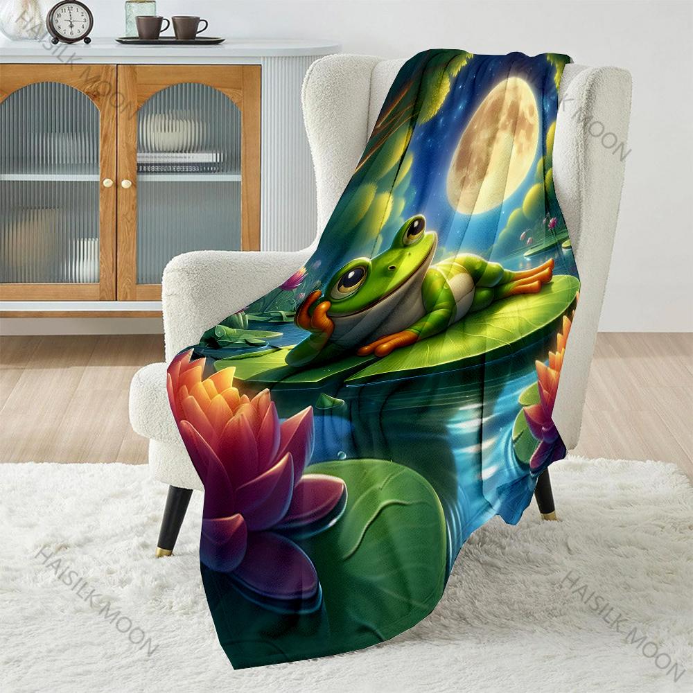 Frosch auf Seerosenblatt Muster Decke, Mehrere Größen, Flanell Material, Weich und Warm für Alle Jahreszeiten, Zuhause, Outdoor, Camping, Picknicks, Wohnmobil