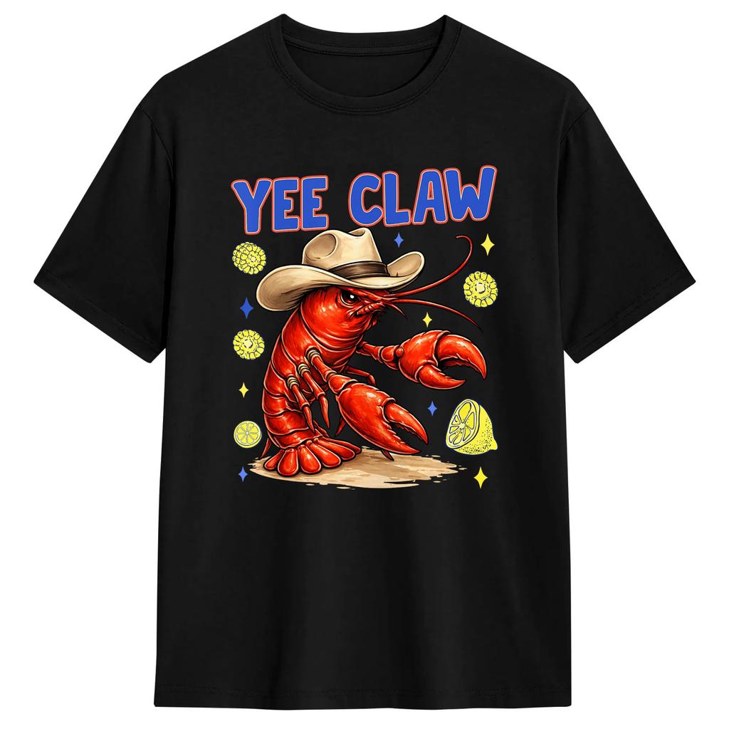 Lobster Cowboy Trendy Yee Claw Funny Lobster Western Beach T Shirt Harajuku T Shirts Short Sleeves Y2k Retro Tshirt 100 Cotton