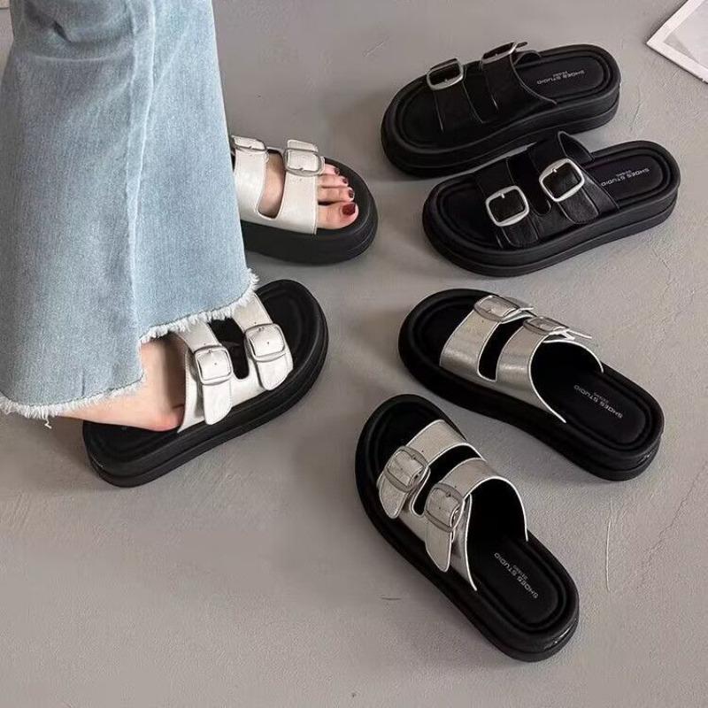 Thick-soled cool slippers for women's summer wear, new versatile muffin casual beach sandals, small height increase