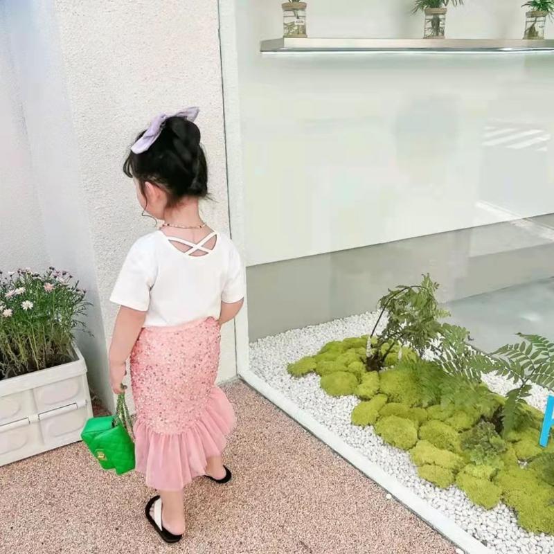 Girls' Fashion T-Shirt and Mermaid Skirt Set Summer Princess Mermaid Skirt Set for Kids