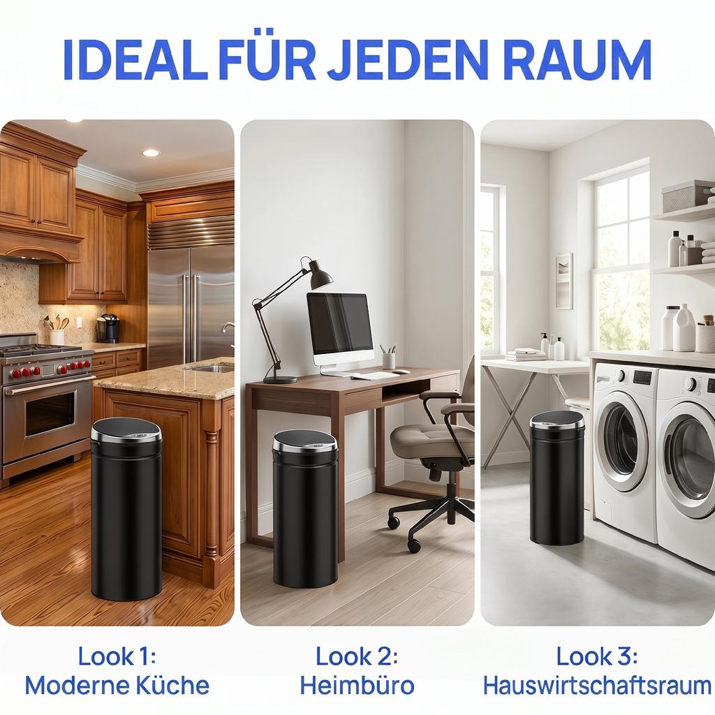 50L Automatic Motion Sensor Rubbish Bin with Fingerprint Resistant, Stainless Steel, Black