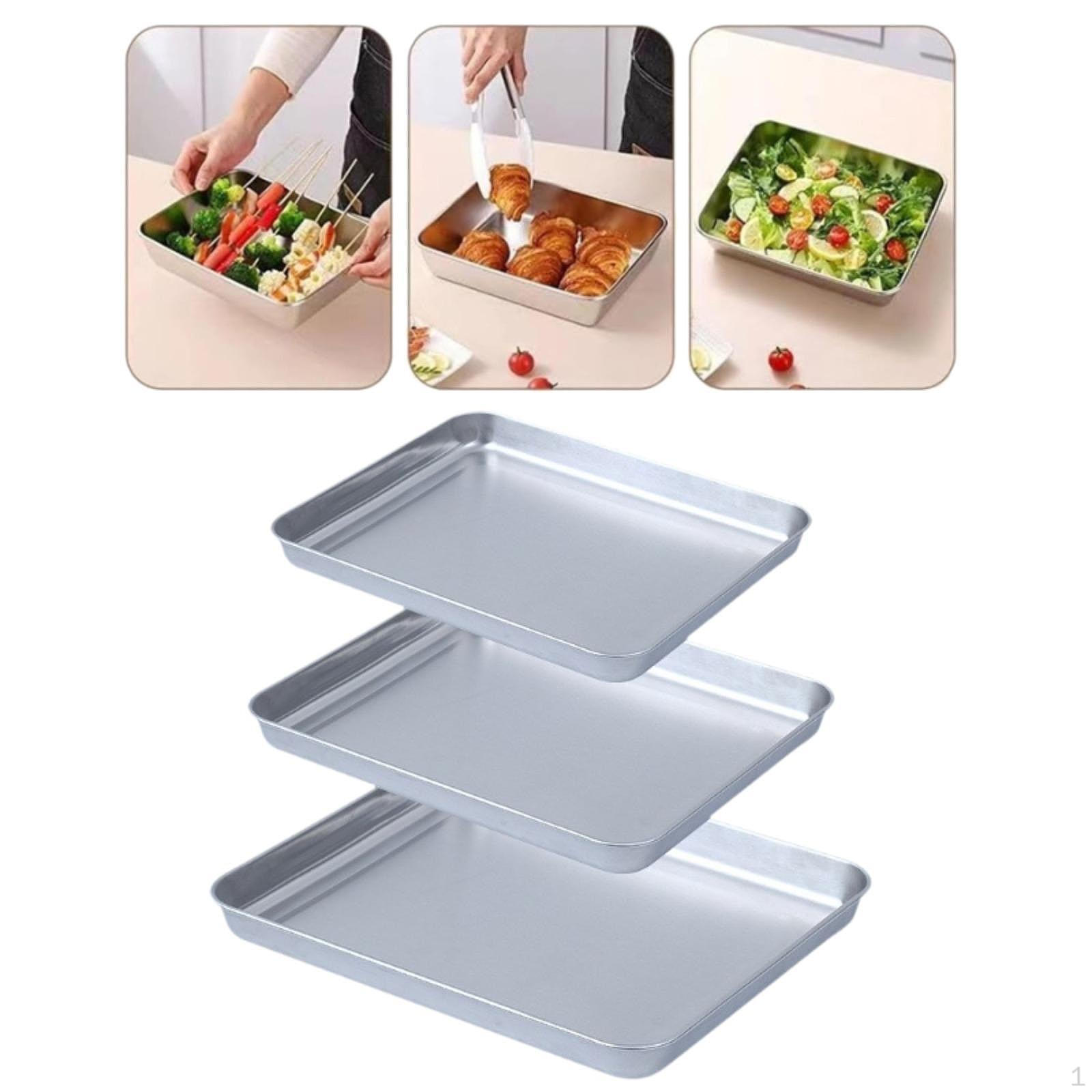 

Противень для выпечки из нержавеющей стали, многоразовые пищевые лотки с плоской поверхностью, прямоугольный противень для духовки Tray