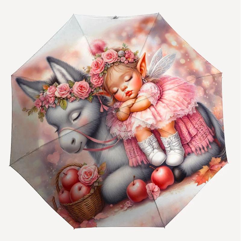 1pc fairy donkey Automatic Open/Close Umbrella with Windproof, 8-Rib Sturdy Canopy, Durable Ribs, Fashionable Design1141A