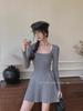 Elegant French Design Slim Knit Dress with Pleated Skirt – 2023 Autumn/Winter Collection