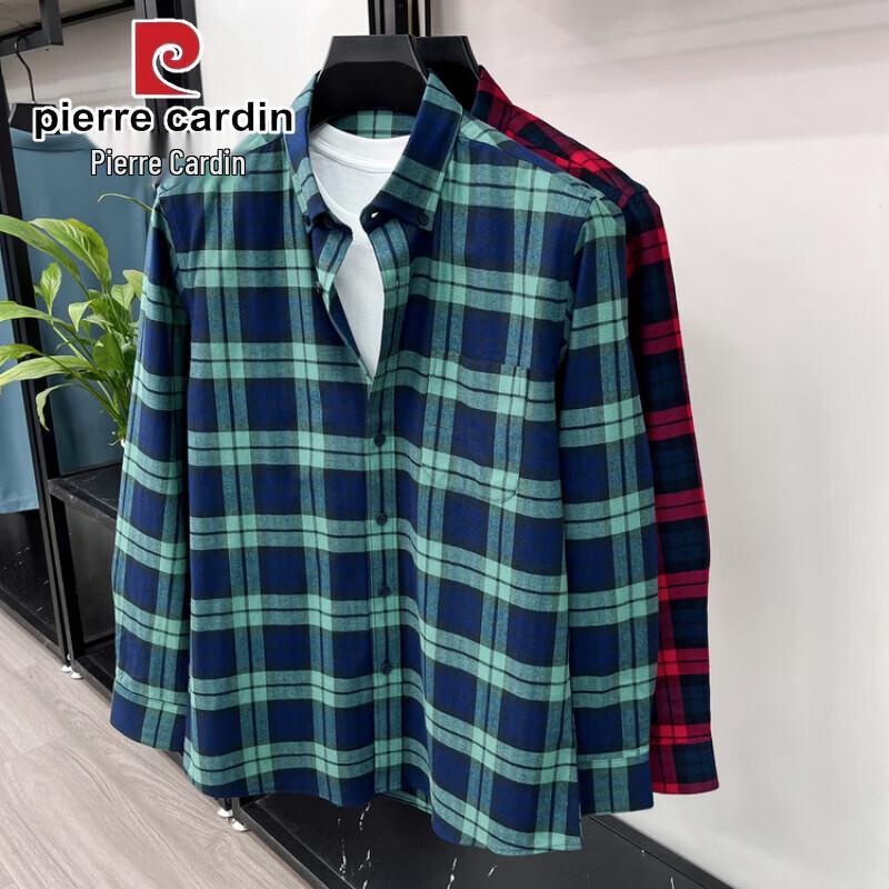Pierre Cardin Men's 100% Cotton Long Sleeve Plaid Casual Shirt