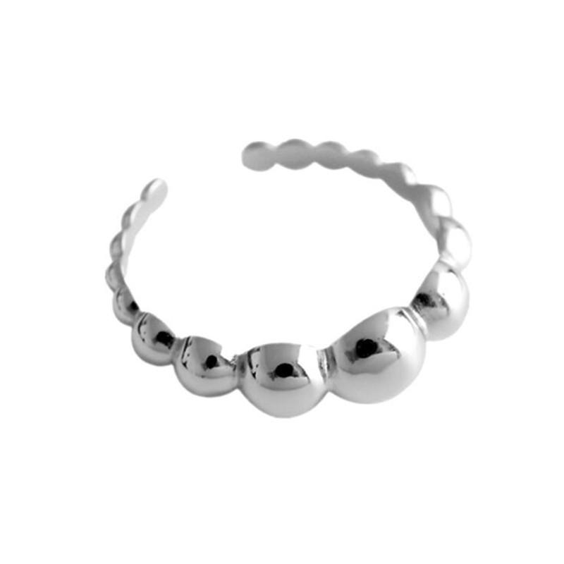 European Style Minimalist Geometric Glossy Round Bead 925 Sterling Silver Jewelry Asymmetric Beaded Opening Rings TYB466