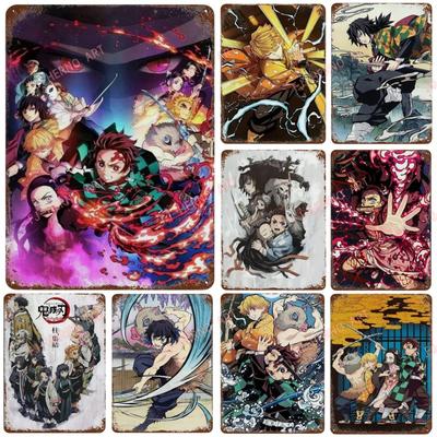 Klasyczny Pop Anime Demon Slayer Kyojuro Rengoku Plakat Artystyczny Metalowy Znak Blaszany Tabliczka Płyty Ścienne do Salonu Nowoczesny Wystrój Domu
