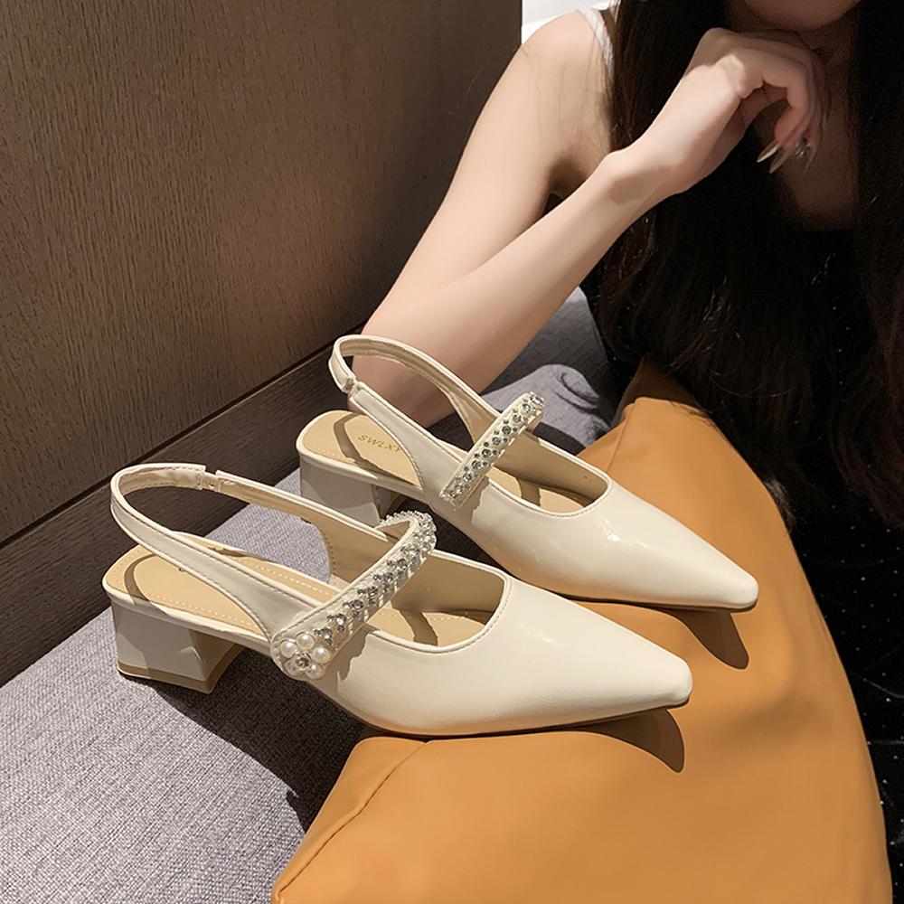 2025 New Sexy Pointed Sandals Brand Designer Summer Comfortable Shallow Slip-on Mid-heel Sandals Women's Light Office High Heels