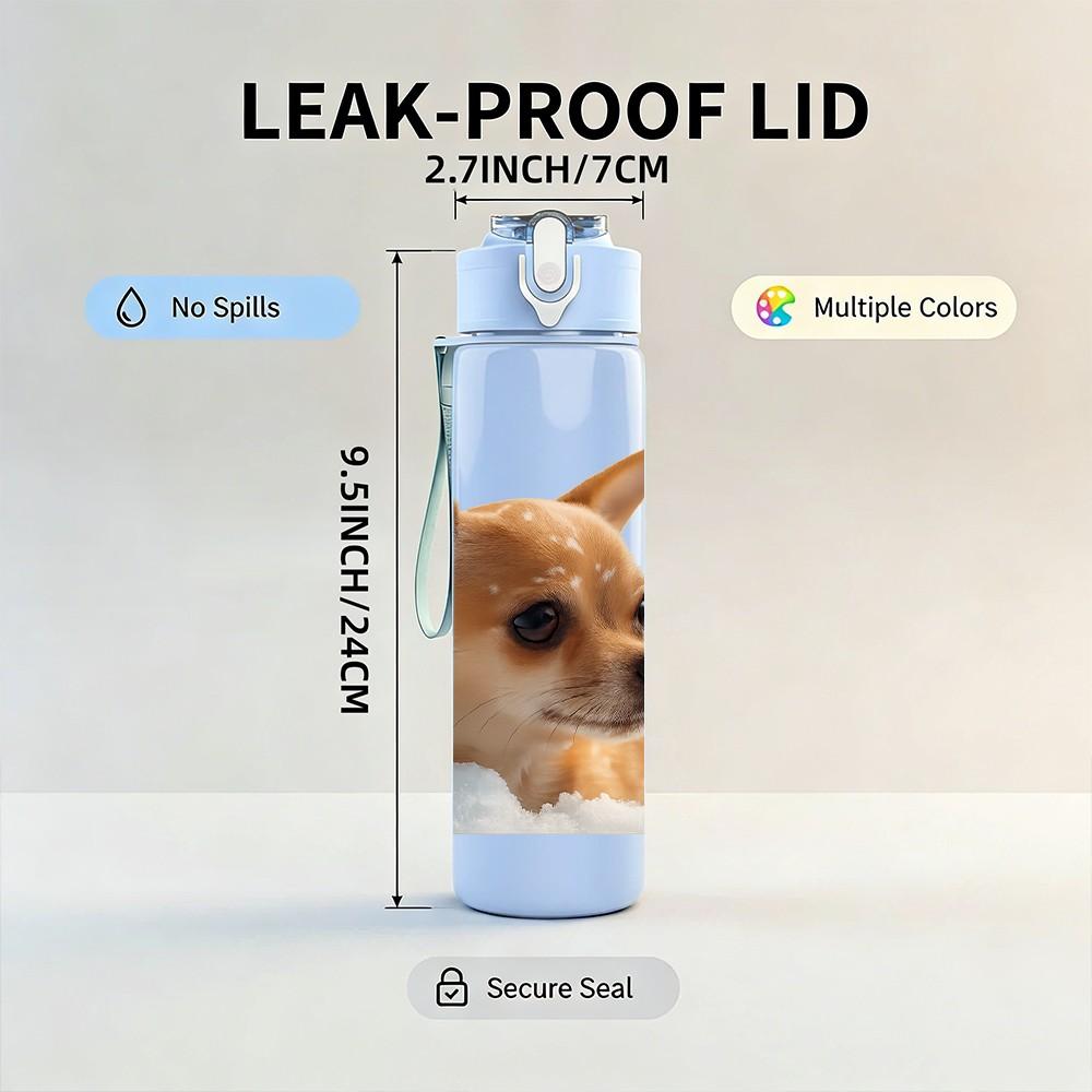 1PC Chihuahua Dog Looking Up 750ml Color Plastic Sports Water Bottle Leakproof Flip Straw Lid Suitable for Sports Office Home Use