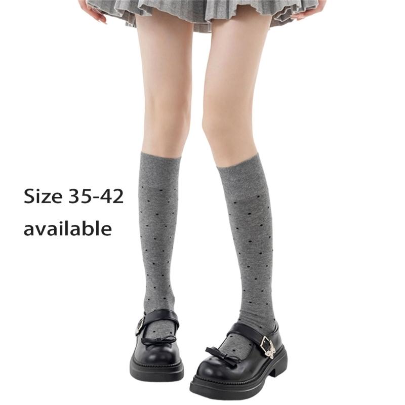 Elegant Anime Knees High Soft Cotton Socks With Dot Pattern Long Calf Dress Socks For Fashion And Daily Wear