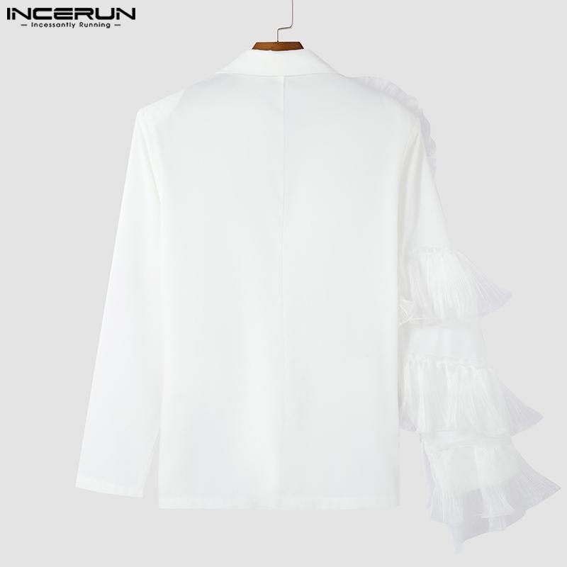 INCERUN Men Ruffled Net Patchwork Long Sleeve Blazer Casual Party Coats