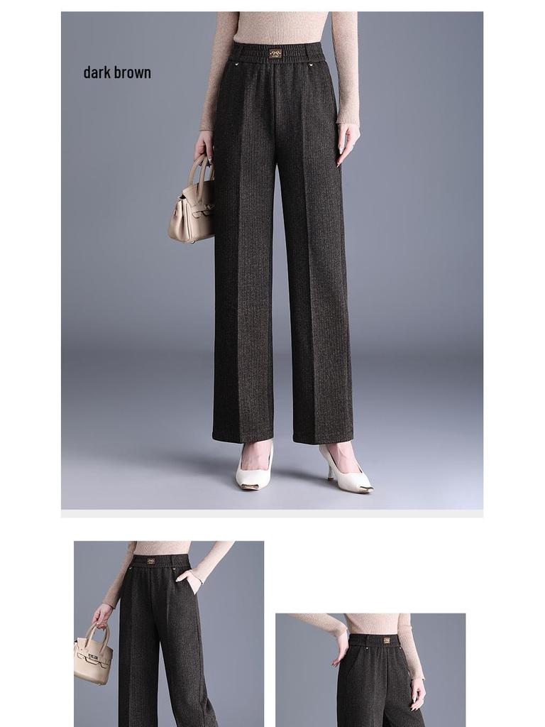 Women's Casual Thick Straight-Leg Pants for Spring, Autumn, and Winter - Suitable for Middle-Aged and Elderly