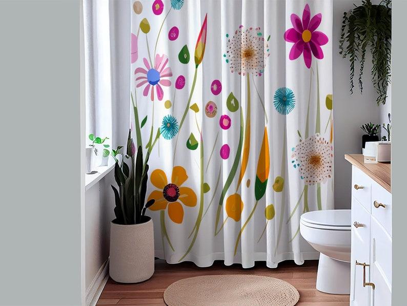 Boho Wildflower Shower Curtain - Vivid Colors, Floral Gothic Bathroom Decor