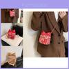 Adorable Bowknot Woolen Bucket Bag 2023 Autumn Winter Plaid Shoulder Crossbody Bag Unisex Lightweight Polyester Lining