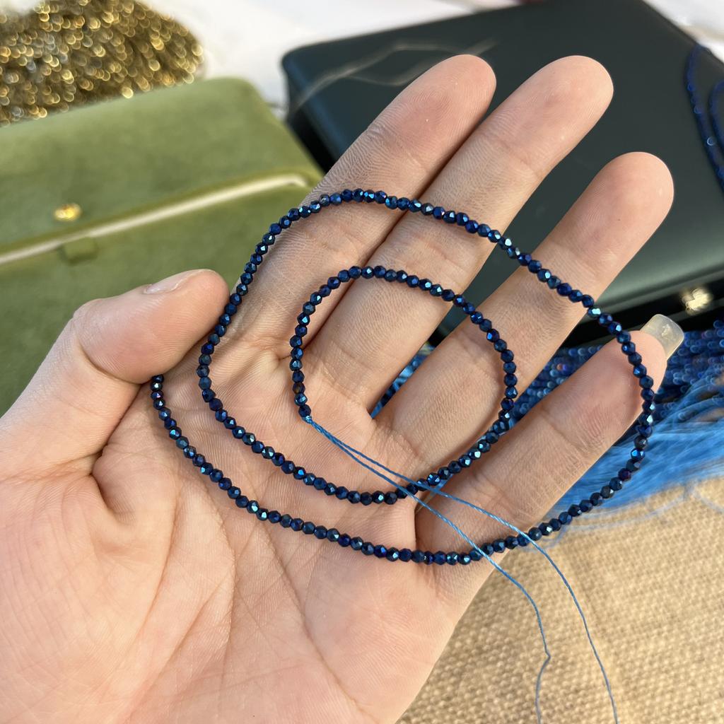 5 String, Blue Plated Glass Seed Beads 2mm/3mm, 38cm Strand, Dainty Loose Beads for DIY Minimalist Y2K Bracelet Layering Necklace Jewelry Making