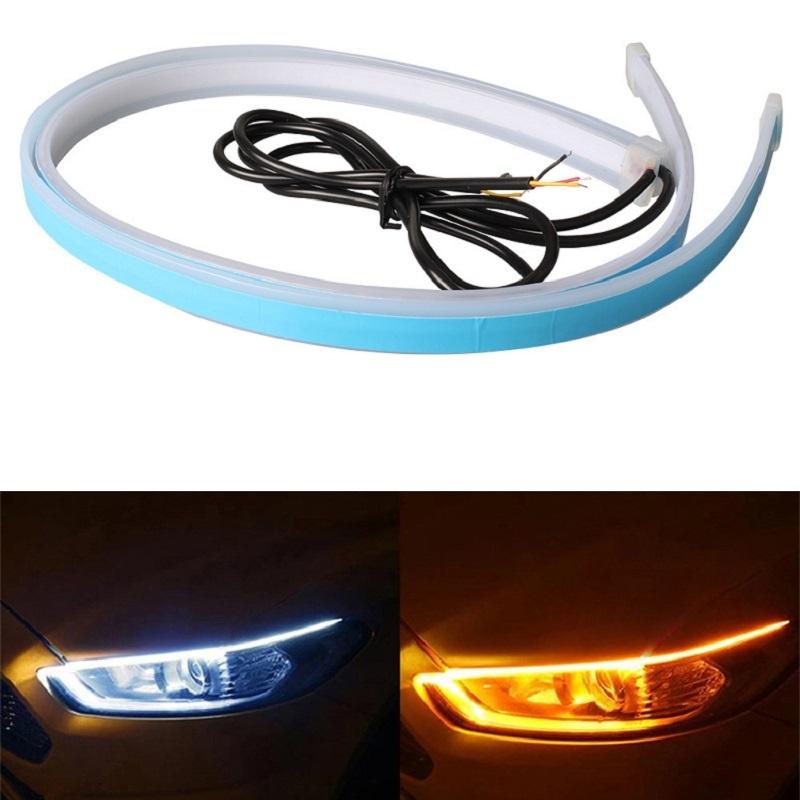 2Pcs 12V Led Guide Strip Headlight for Car Daytime Running Lights Turn Signal Bulb DRL Sequential Switchback 30cm/45cm/60cm Dome Lights 6