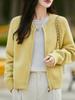 25 Spring/Autumn Women's Round Neck Double Zipper Thick Wool Knit Cardigan - Loose Fashionable Outerwear