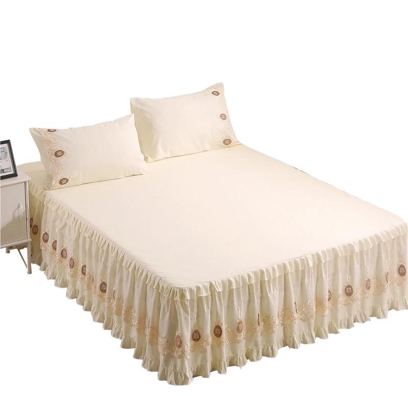 Bedspread Ruffle Lace Exquisite Embroidery Bed Skirt  Anti Slip Princess Bed Cover 1.5/1.8/2 M Bed Dust Cover