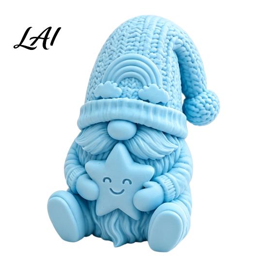 Unique Holiday Gift for Friends 3D Printed Gnome Figurine Holding Smiling Star Faceless Statue with Cute Dwarf Figurines Knit Hat Christmas Tabletop