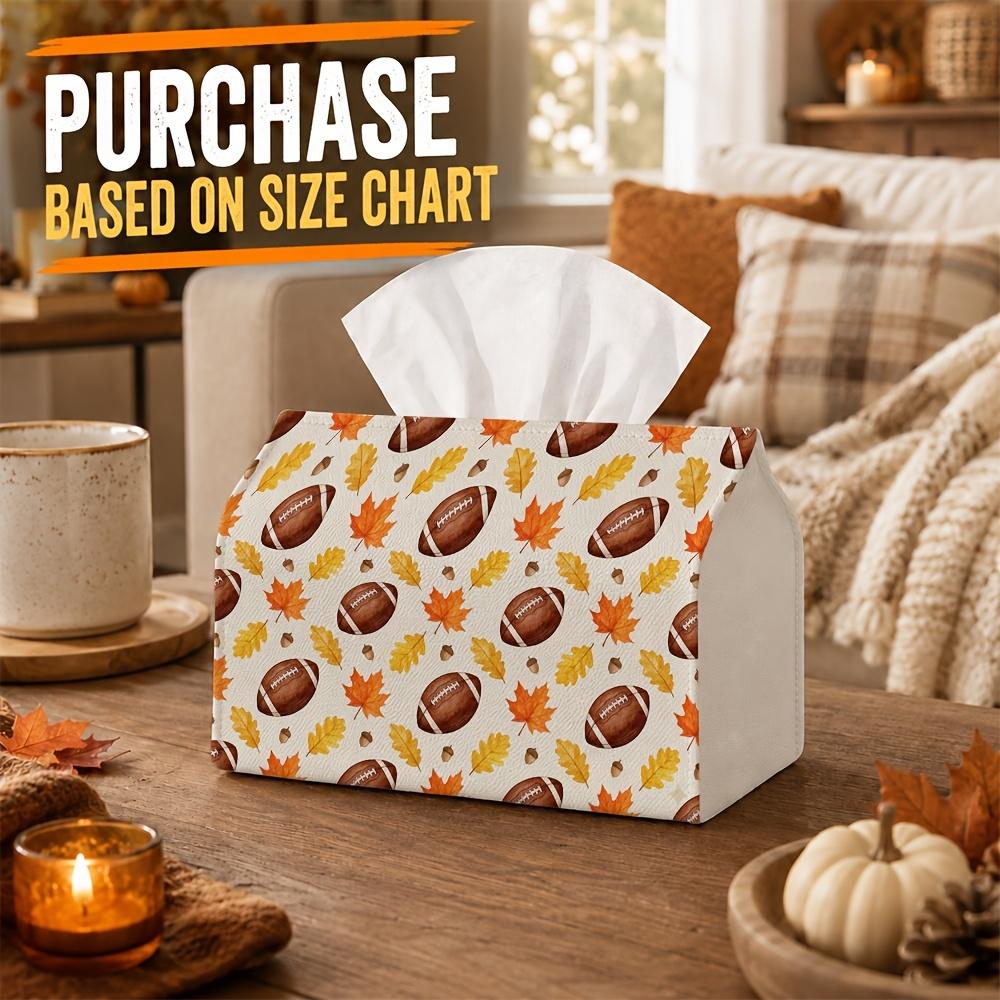 1pc Tissue Box Holder with Autumn Sports Festive Design-Football Acorn Maple Leafage,Durable Polyester,Ideal for Kitchen,Living Room,Bedroom,Bathroom,
