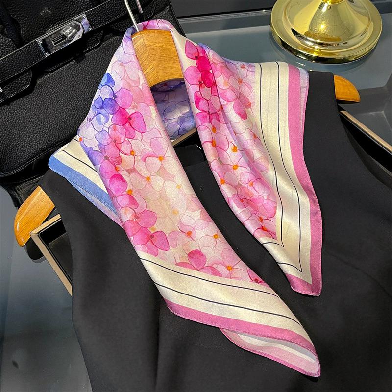 53cm Square Scarf 100% Pure Real Silk Scarves for Women Foulard Fashion 2025 Floral Brand Print Shawls Hijab Bandana Headband