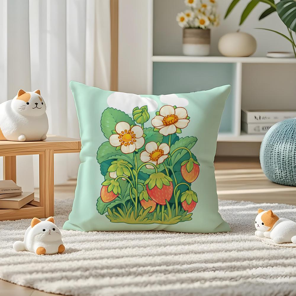Strawberries Pillow Case Silky Elegant Comfort Sofa Bed Invisible Zipper