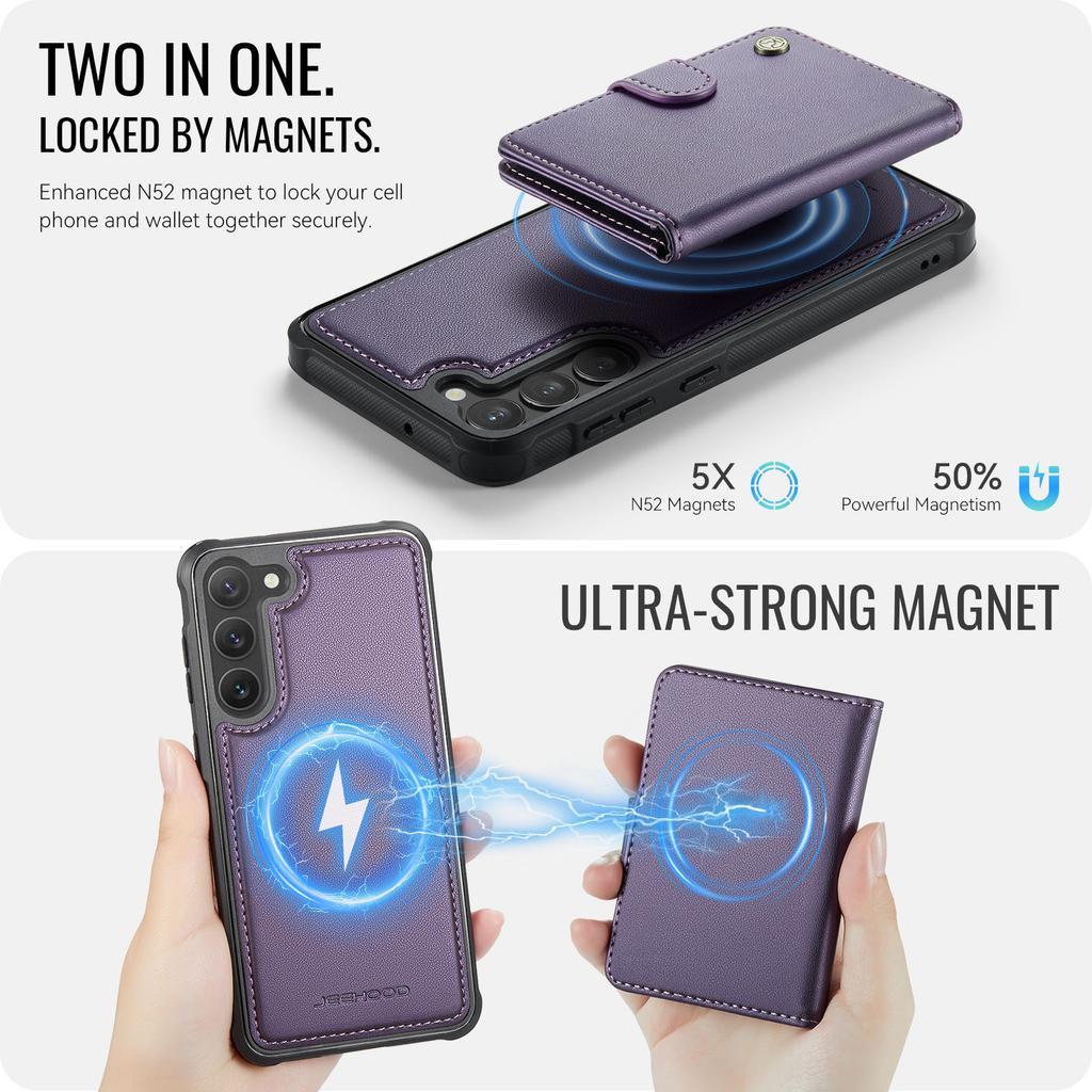 For Samsung Galaxy S23+ Case JEEHOOD J09 RFID Blocking Card Holder Leather Back Phone Cover Magnetic Case