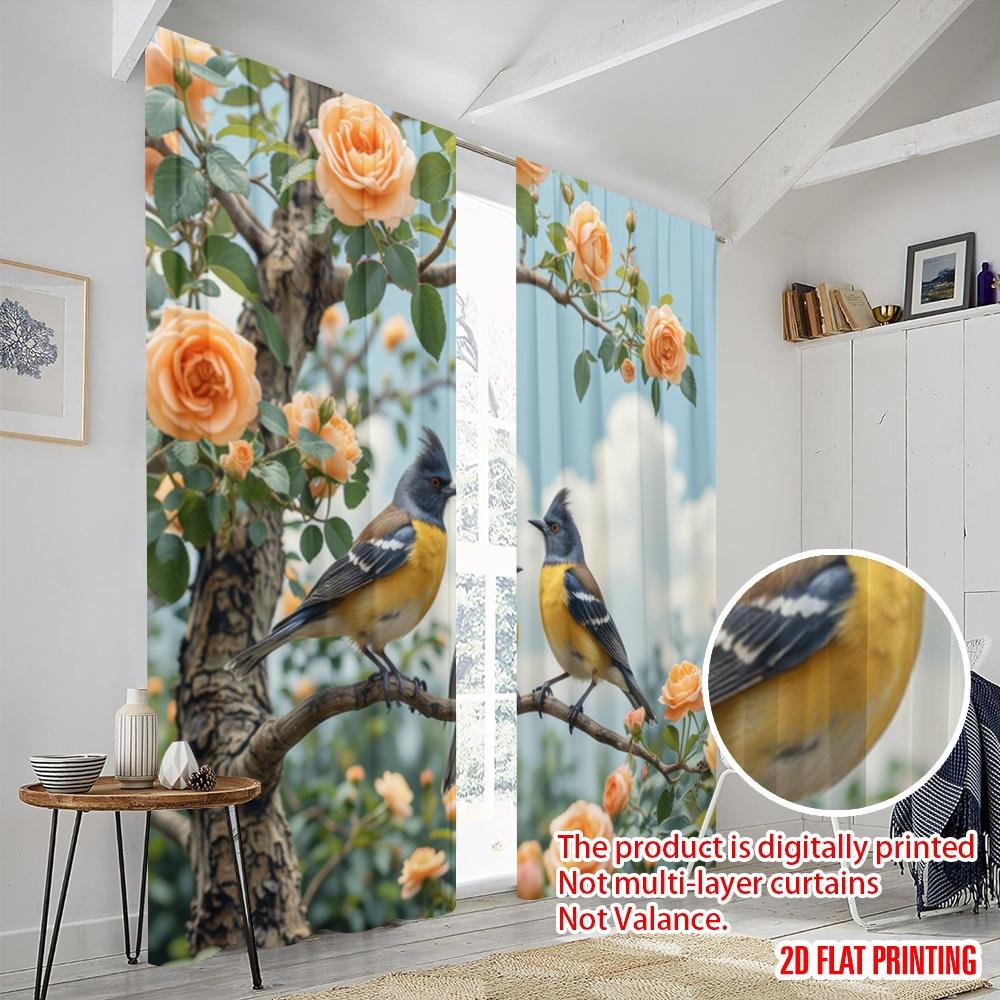 2 Stück, 2D-Flachdruck Minimalistische Vorhänge VögelUndBlüten Polyestergewebe (ohne Stange) Festlich Ideal für Schlafzimmer & Wohnzimmer