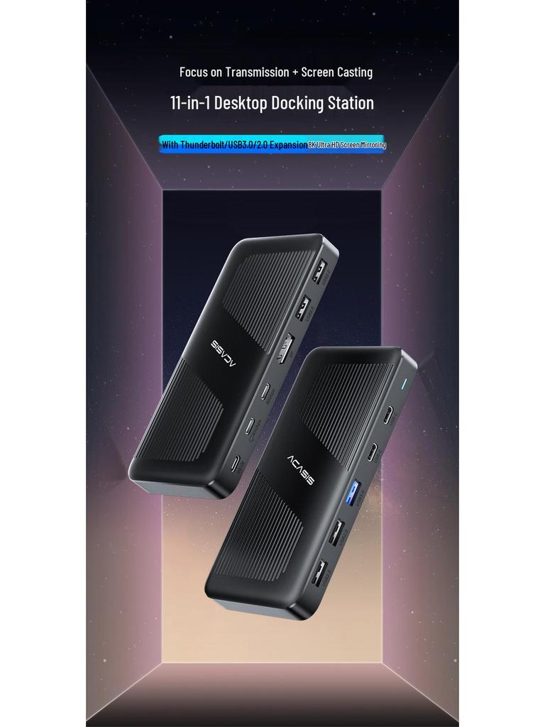 7-Port Thunderbolt Docking Station: PD100W Fast Charging, DP2.0, 4K@60Hz, Triple Screen Display