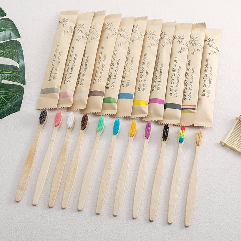 

10PCS Bamboo Toothbrush Set - Natural Cowhide-Wrapped Eco-Friendly Toothbrushes (BPA Free)