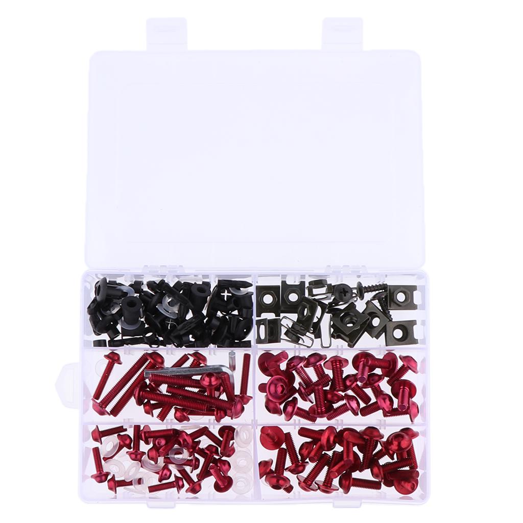173 Pieces Motorcycle Fairing Bolt Kit Bodywork Windscreen Fastener Clips Screws with Storage Box -