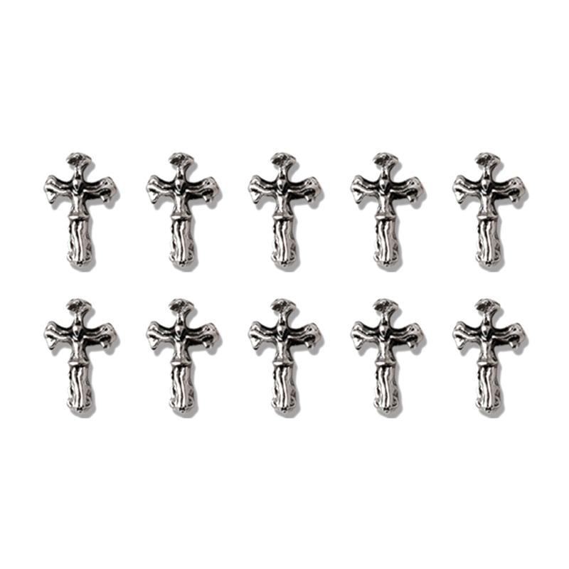 10Pcs-Cross Series 3D Nail Art Charms,Metal Punk-Chrome Hearts Nail Art Jewels Decals for Fingernail Toenail Decorations