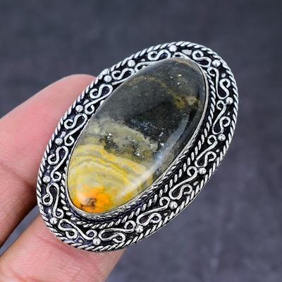 Natural Bumblebee Jasper Gemstone Handmade 925 Sterling Silver Ring Size 8 T3e28