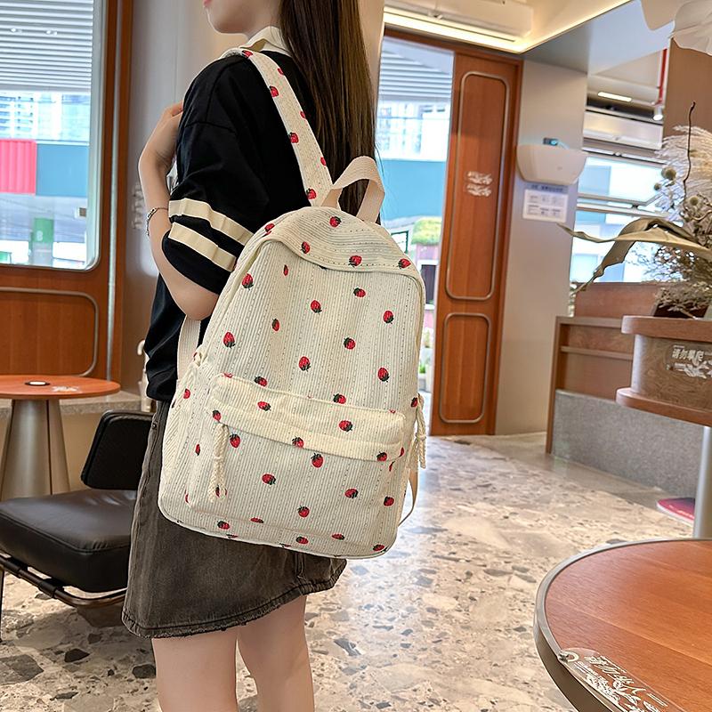 Damen Cordrucksack Erdbeerdruck Studenten Schultasche