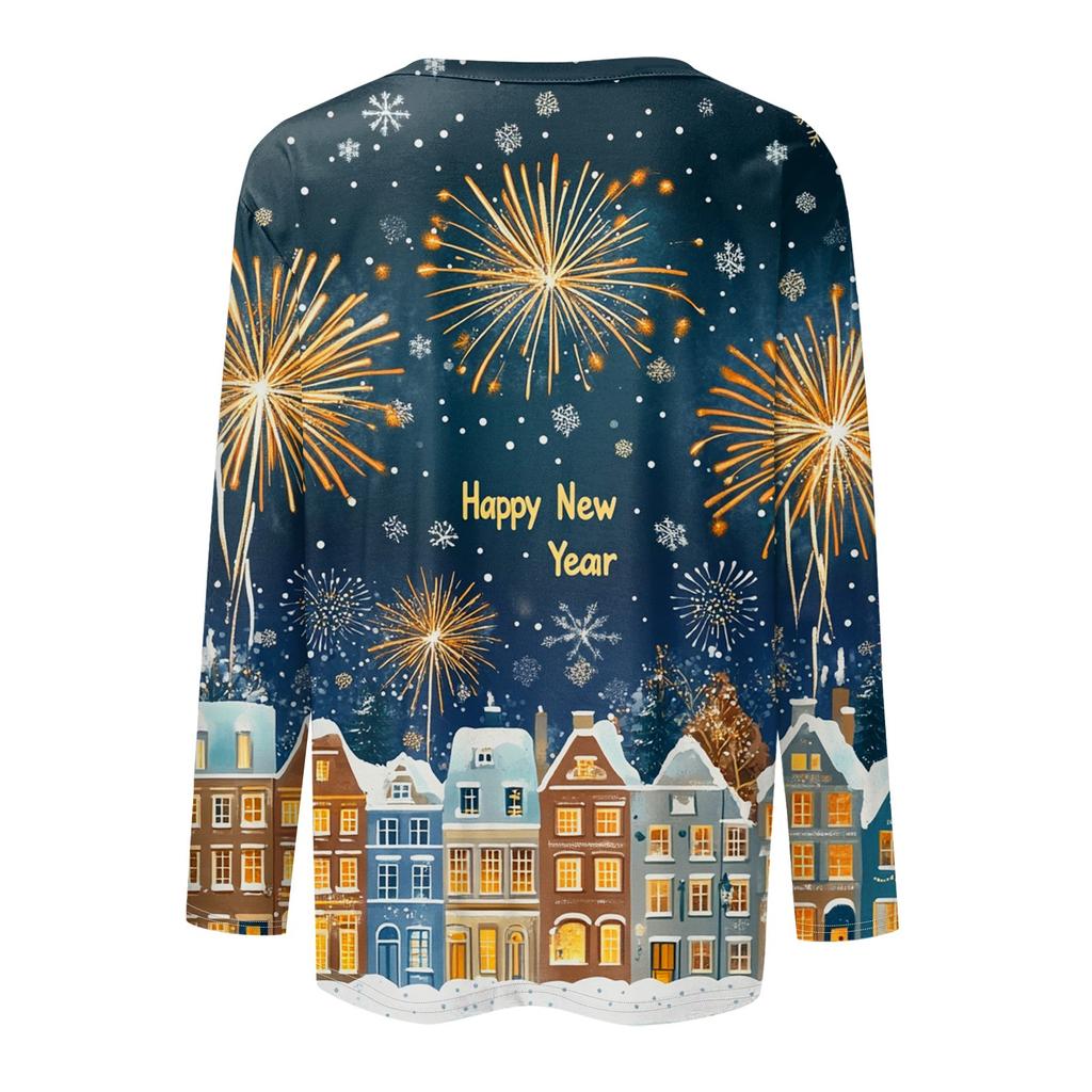 Women's Casual Fashion Sexy Comfortable Christmas Printed Round Neck Long Sleeve Top