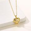 18k Gold Plated 3D Zircon Heart Pendant Necklace for Couples in Stainless Steel