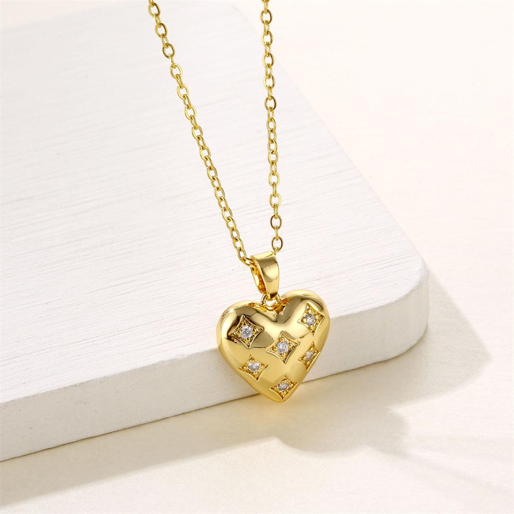 18k Gold Plated 3D Zircon Heart Pendant Necklace for Couples in Stainless Steel