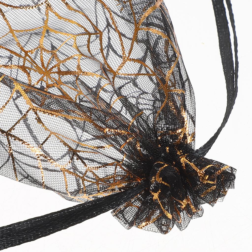 60pcs Halloween Present Spider Pumpkin Mesh Drawstring Organza Candy Pouches Party Favor For Treats Snacks Transparent Mesh
